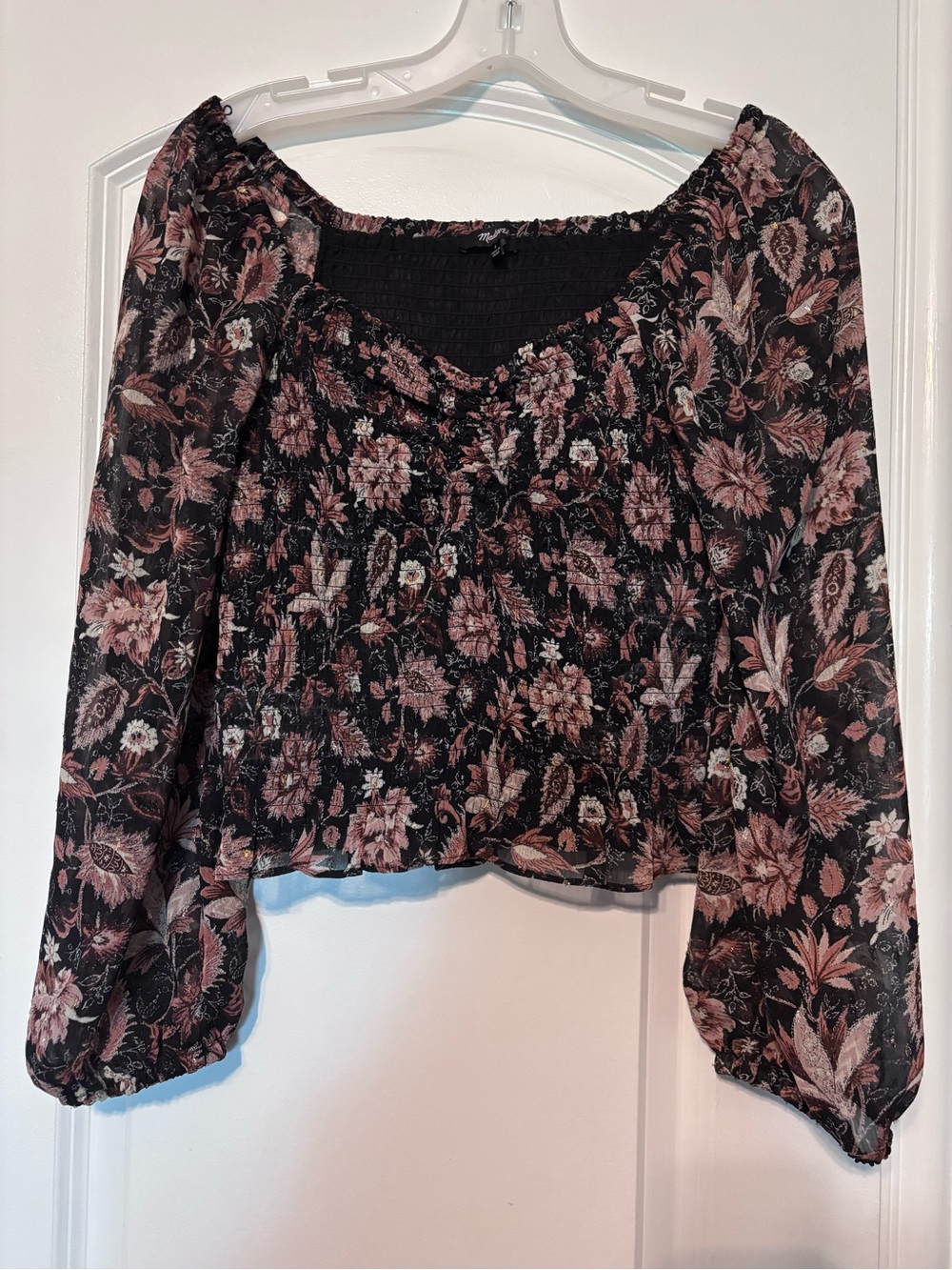Madewell Floral Smocked Crop Top Boho Puff Sleeve Blouse Size Small